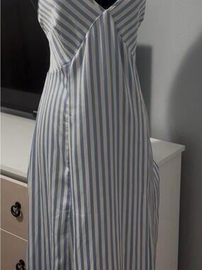 H&M Light Blue and White Striped Slip Dress